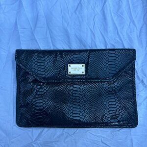 Michael Kors Black Python Embossed Leather Clutch